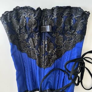 Elegant Blue Corset with Black Lace